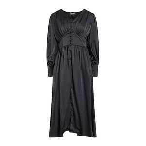 Vanessa Scott Elegant Black Midi‎ Dress V-Neck Button-Front Long Sleeve